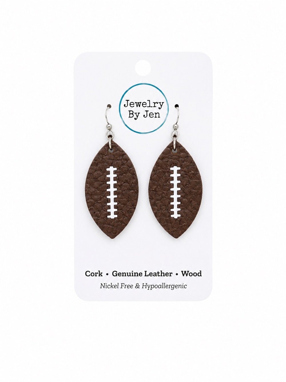 Brown Football Leather Drop Earrings